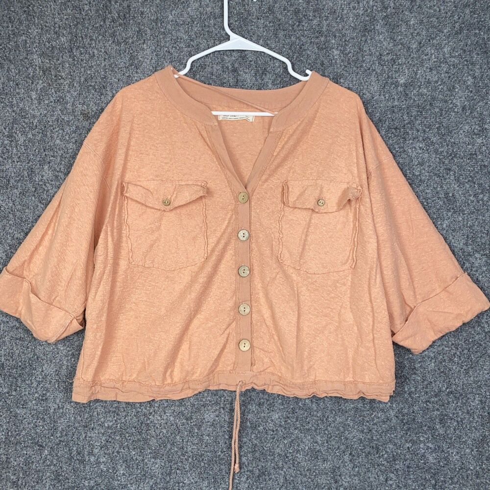 We The Free Shirt Womens Size M Coral Sand Eliza Button Crop Beach Festival